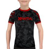 Kids BJJ Rash Guard Black Camo Fight Team X-Tech 25 Series XMARTIAL