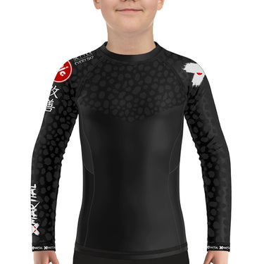 Kids BJJ Rash Guard Black Cheetah X-Tech 25 Series XMARTIAL