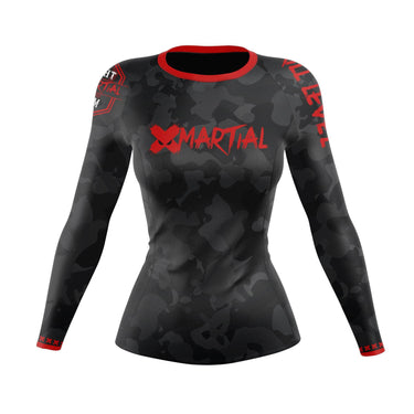 Women's BJJ Rash Guard Black Camo Fight Team X-Tech 25 Series XMARTIAL