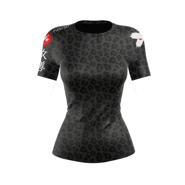 Women's BJJ Rash Guard Black Leopard X-Tech 25 Series XMARTIAL