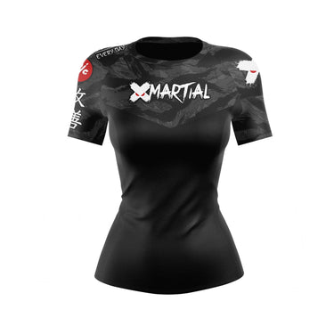 Women's BJJ Rash Guard Black Tiger Camo X-Tech 25 Series XMARTIAL