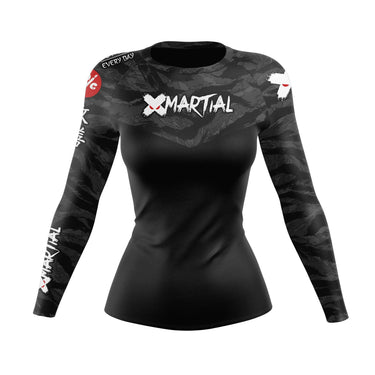 Women's BJJ Rash Guard Black Tiger Camo X-Tech 25 Series XMARTIAL