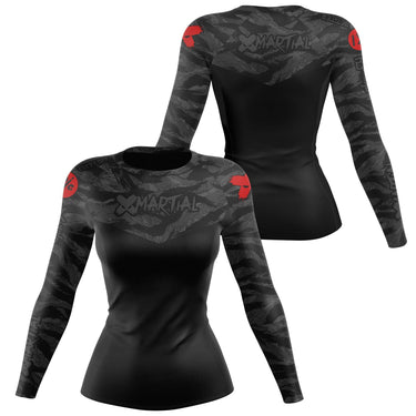 Women's BJJ Rash Guard Black Tiger Camo X-Tech 25 Series XMARTIAL