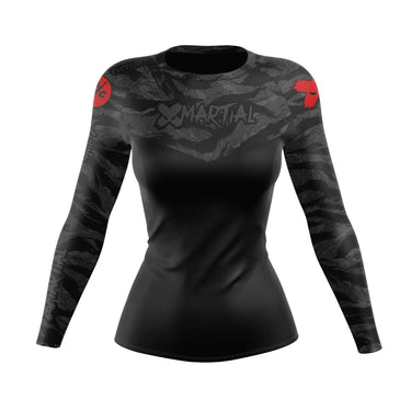 Women's BJJ Rash Guard Black Tiger Camo X-Tech 25 Series XMARTIAL