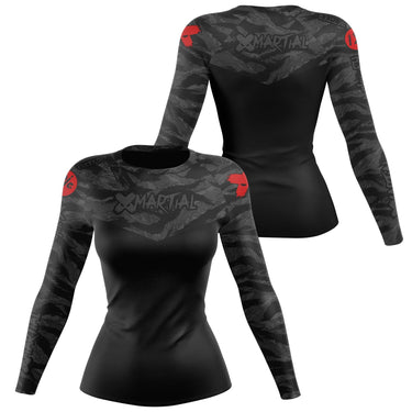 Women's BJJ Rash Guard Black Tiger Camo X-Tech 25 Series XMARTIAL