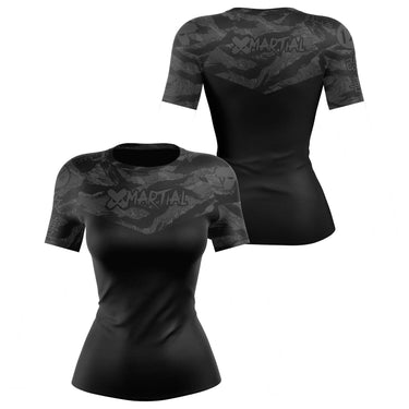 Women's BJJ Rash Guard Black Tiger Camo X-Tech 25 Series XMARTIAL